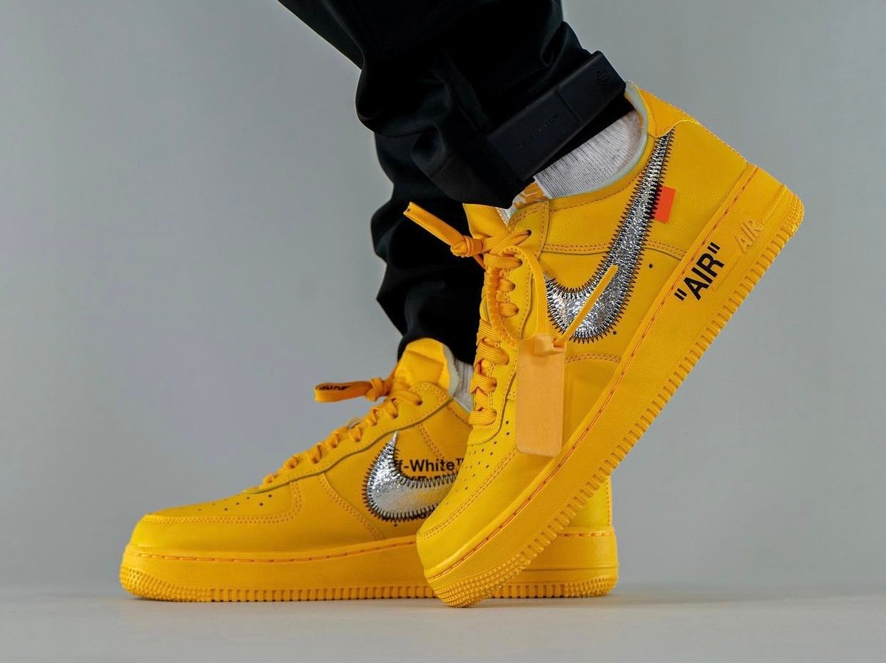 Off-White x Nike Air Force 1 Low University Gold DD1876-700 On-Feet