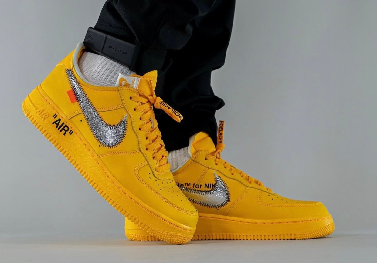 Off-White x Nike Air Force 1 Low University Gold DD1876-700 On-Feet