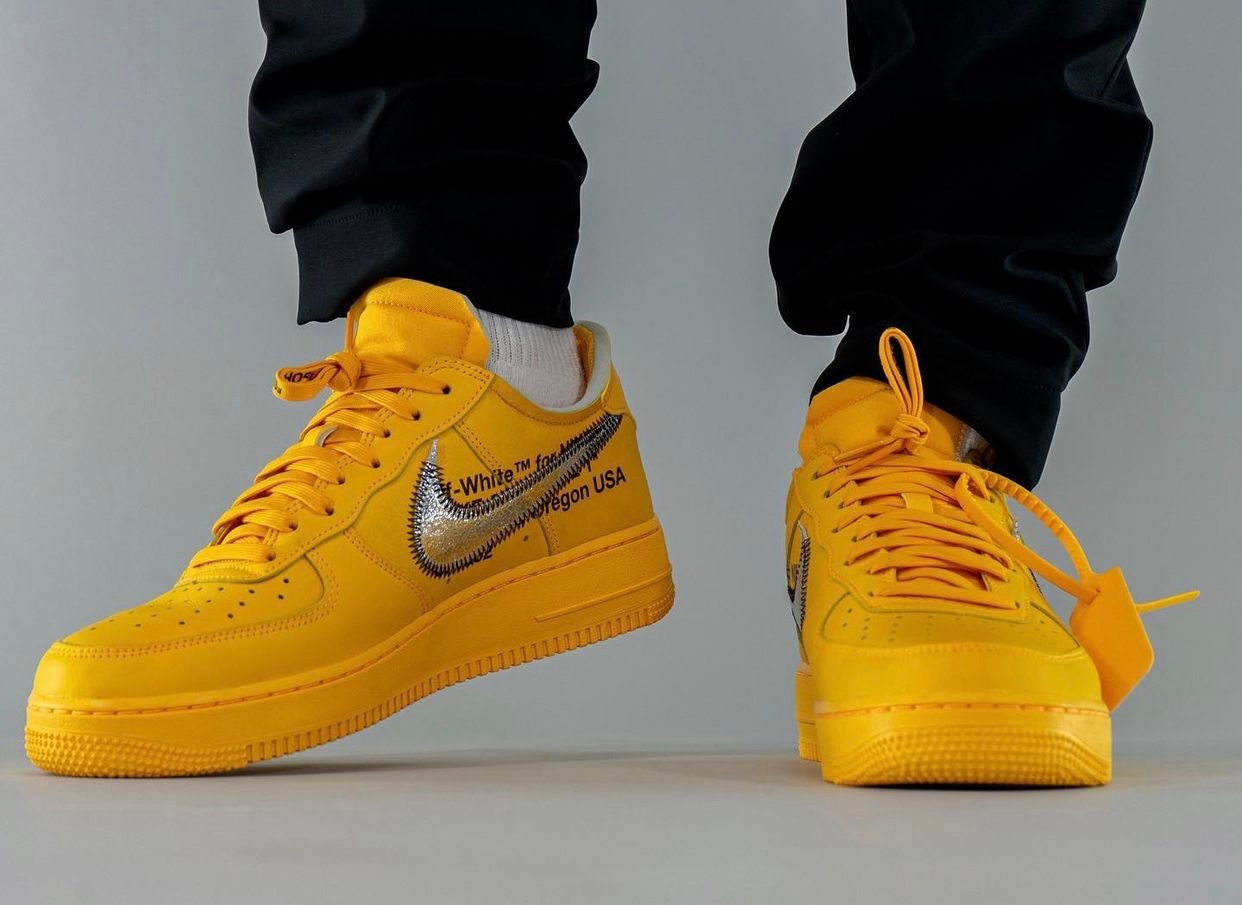 Off-White x Nike Air Force 1 Low University Gold DD1876-700 On-Feet