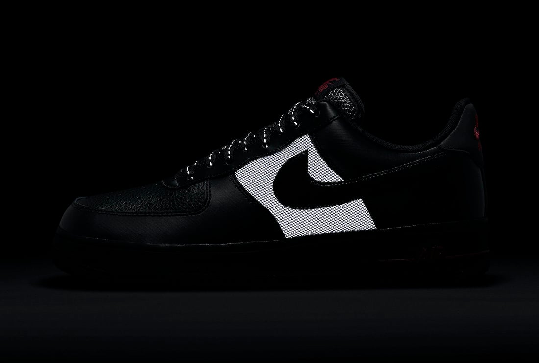 Nike Air Force 1 Low in Black/Red with Reflective Accents