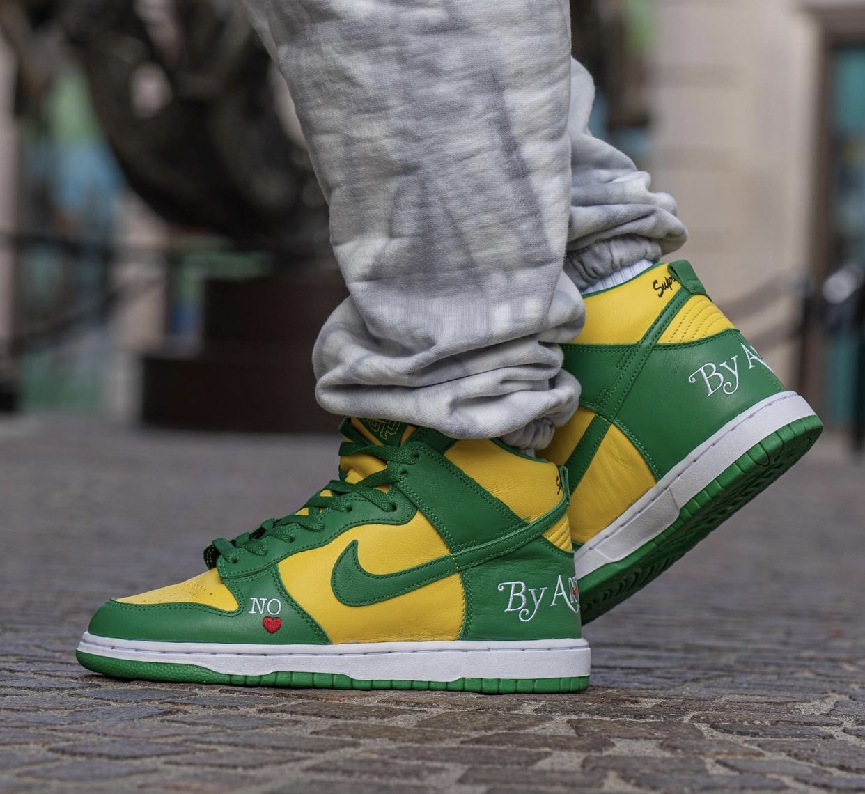 Supreme Nike SB Dunk High Brazil By Any Means DN3741-700 On-Feet