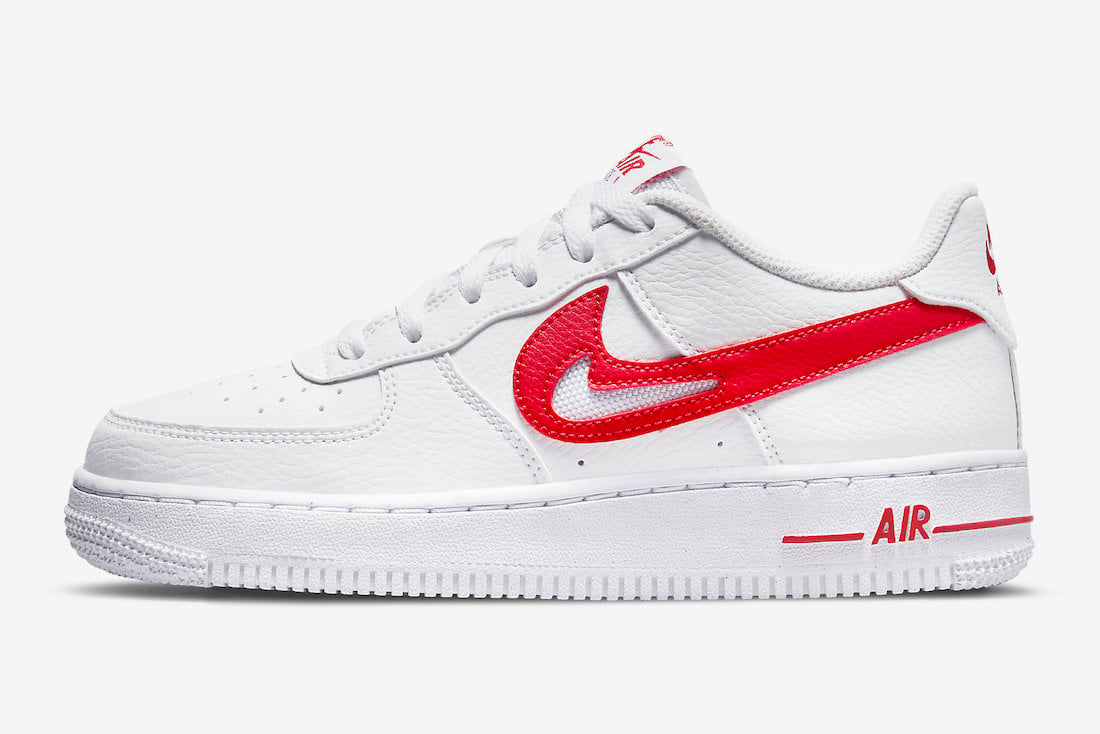Nike Air Force 1 in White and Red with Cut-Out Swooshes