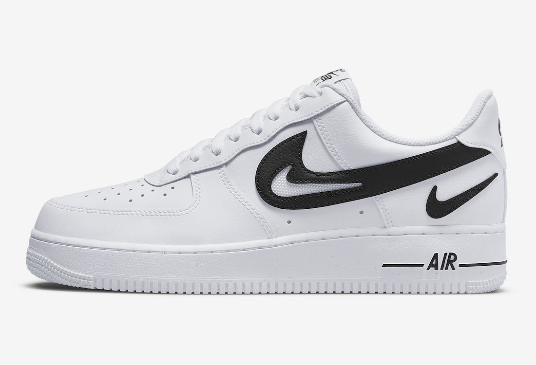 Nike Air Force 1 Low in White and Black with Cut-Out Swooshes