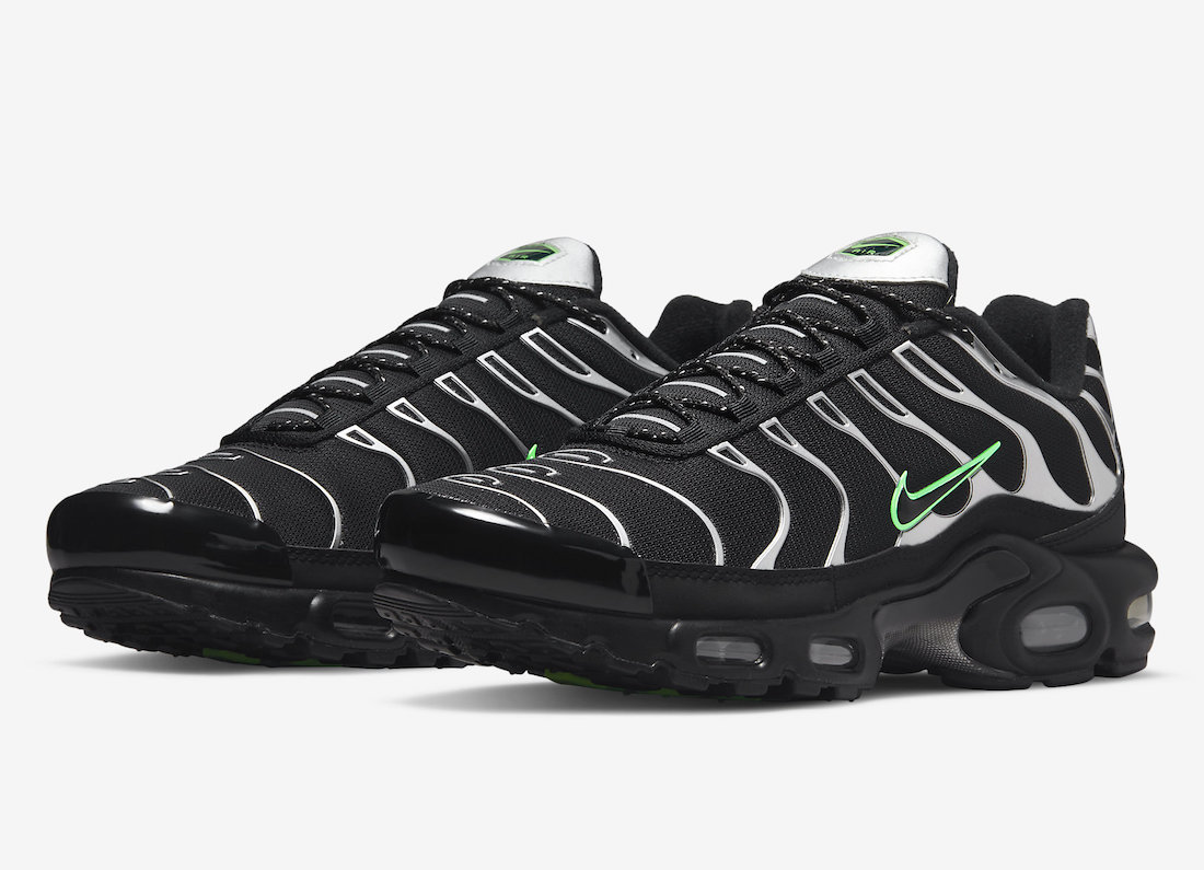 Nike Air Max Plus in Black and Silver with Neon Green Accents