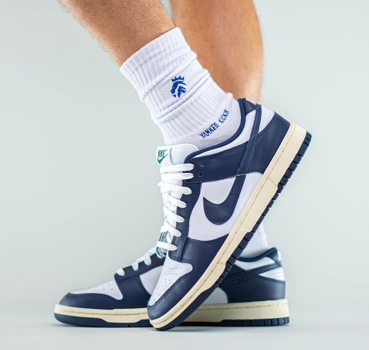 Nike Dunk Low Navy White Aged On-Feet