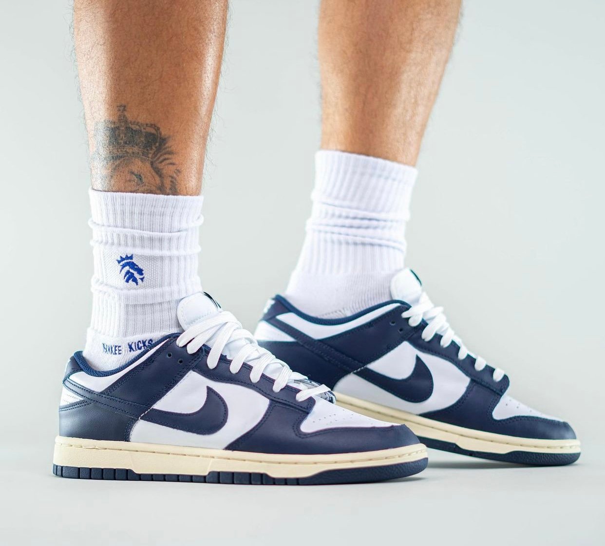 Nike Dunk Low Navy White Aged On-Feet