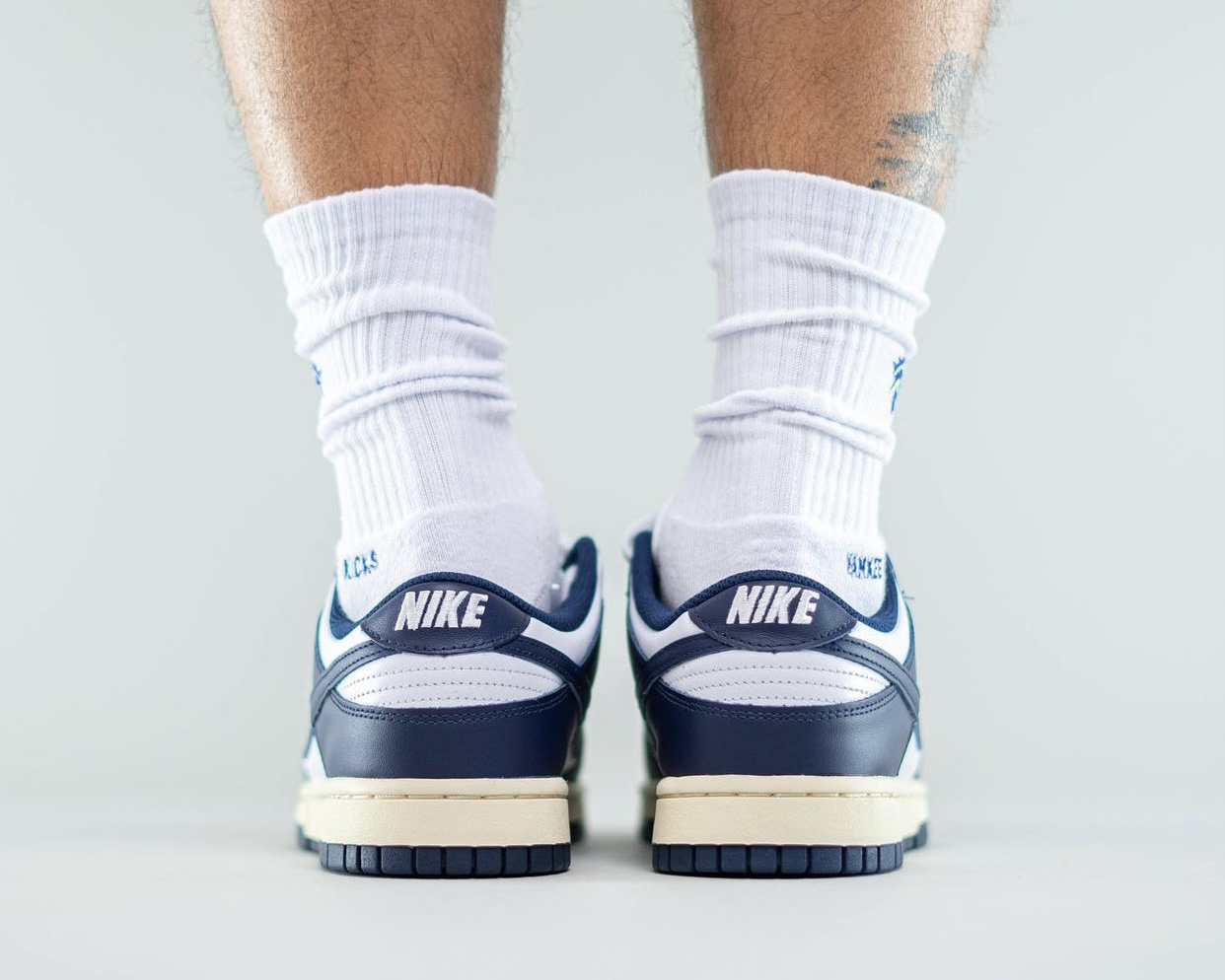 Nike Dunk Low Navy White Aged On-Feet