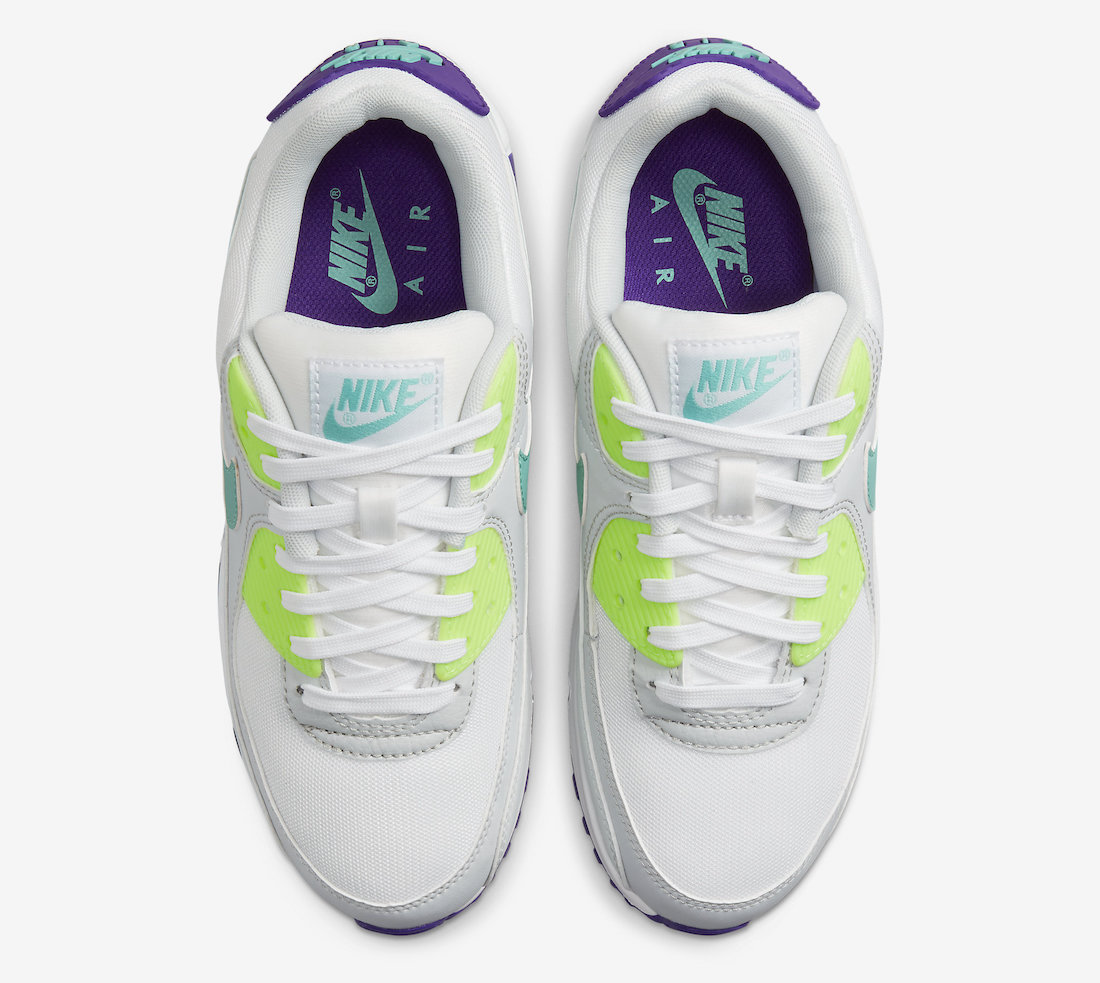 Nike Air Max 90 White Volt Teal Purple DH5072-100 Release Date Info