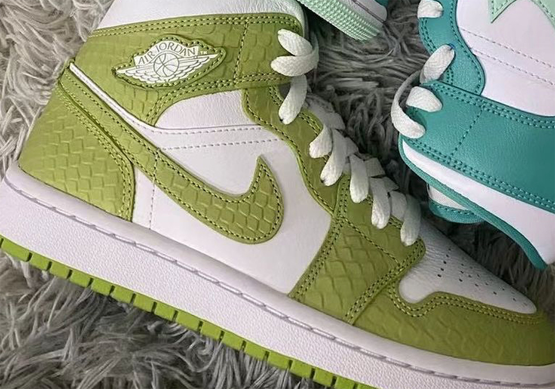 Air Jordan 1 Mid Green Python Snakeskin 