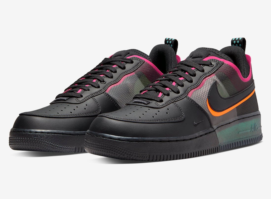 Nike Air Force 1 React Black Team Orange Pink Prime DH7615-001 Release Date Info