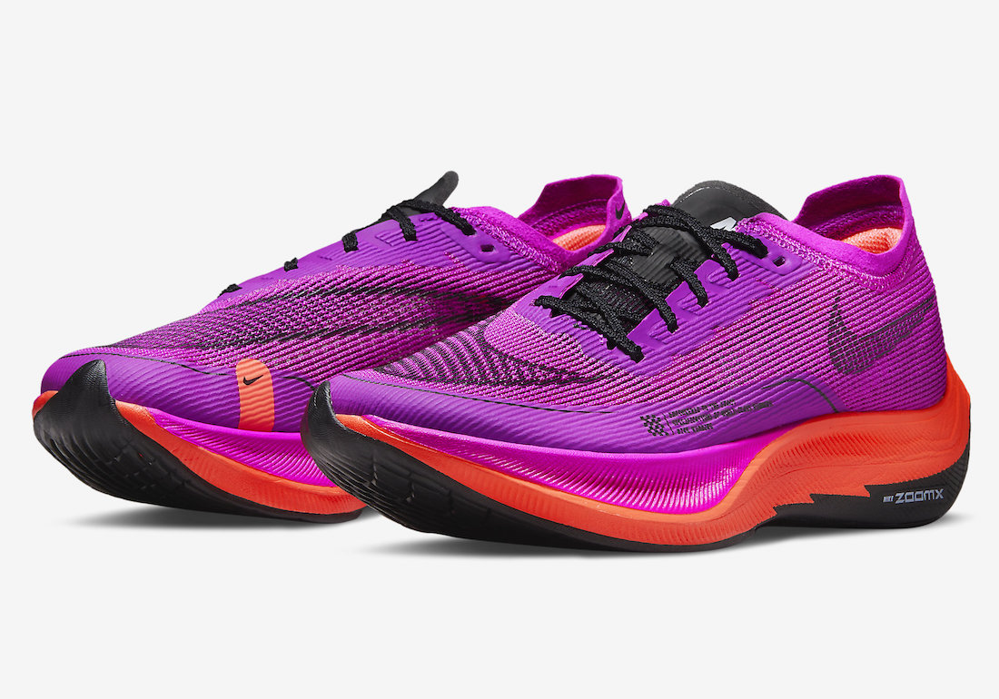 Nike ZoomX VaporFly NEXT% 2 in Hyper Violet and Flash Crimson