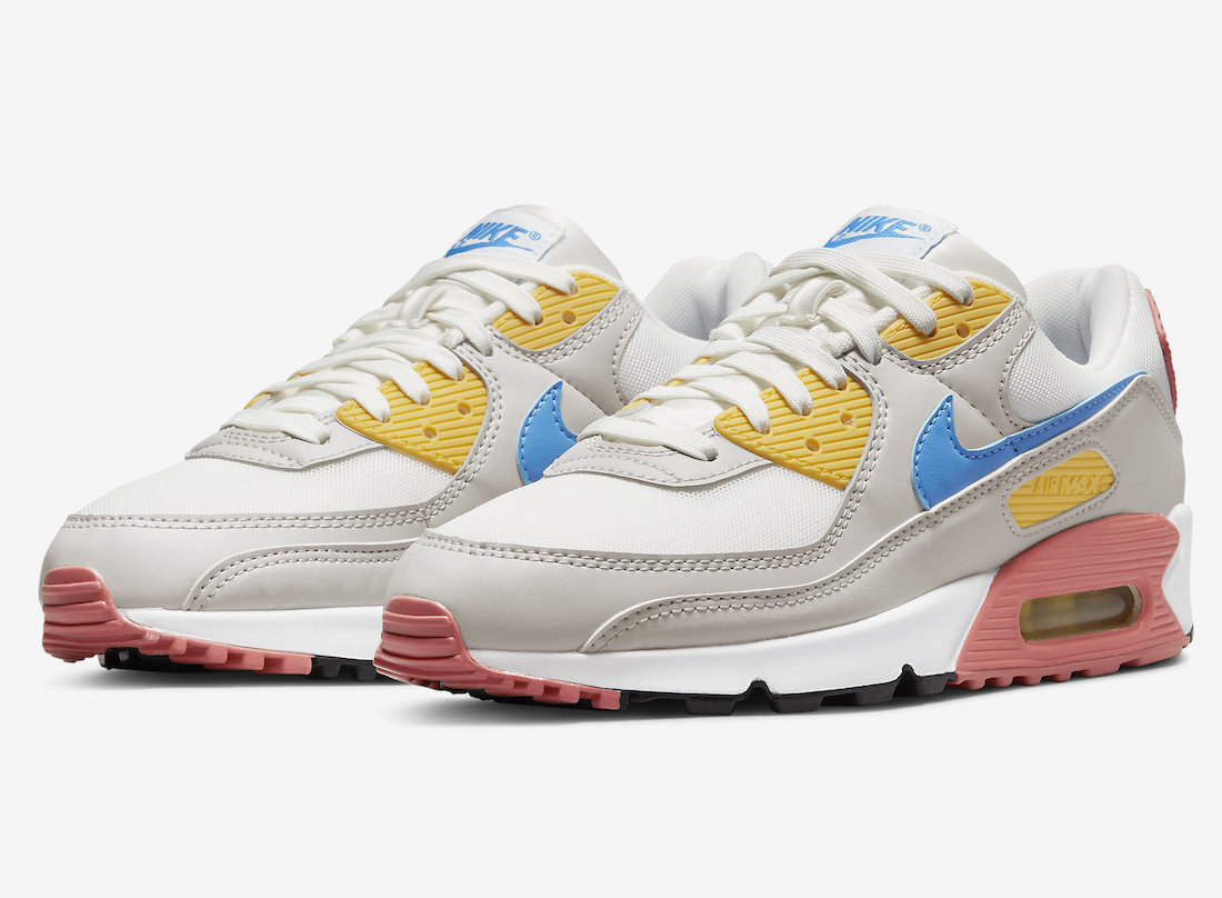 Nike Air Max 90 White Grey Pink Blue Yellow DJ9991-100 Release Date Info