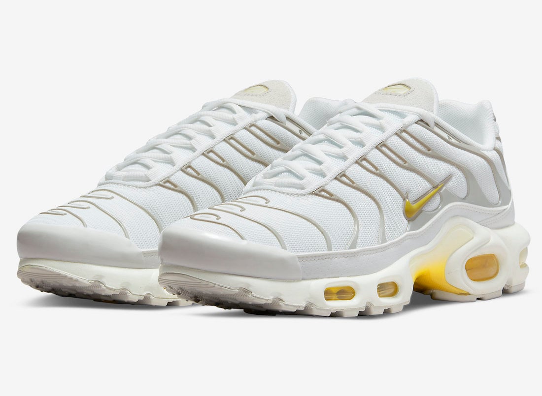 Nike Air Max Plus in White and Grey with Yellow Accents