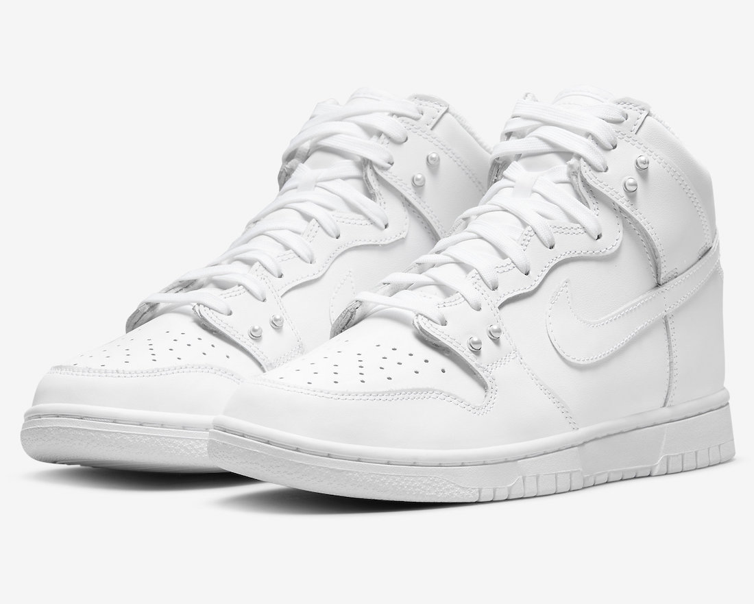 Nike Dunk high in All-White Features Pearl Studs