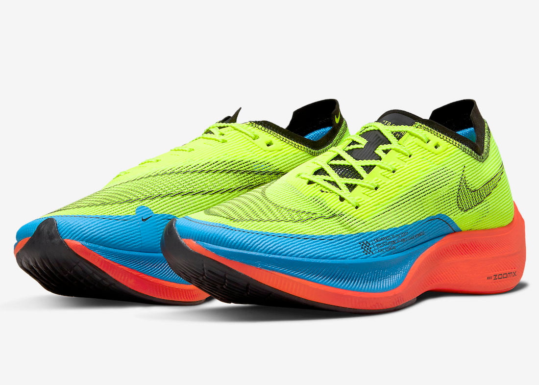 Nike ZoomX VaporFly NEXT% 2 in Volt and Bright Crimson