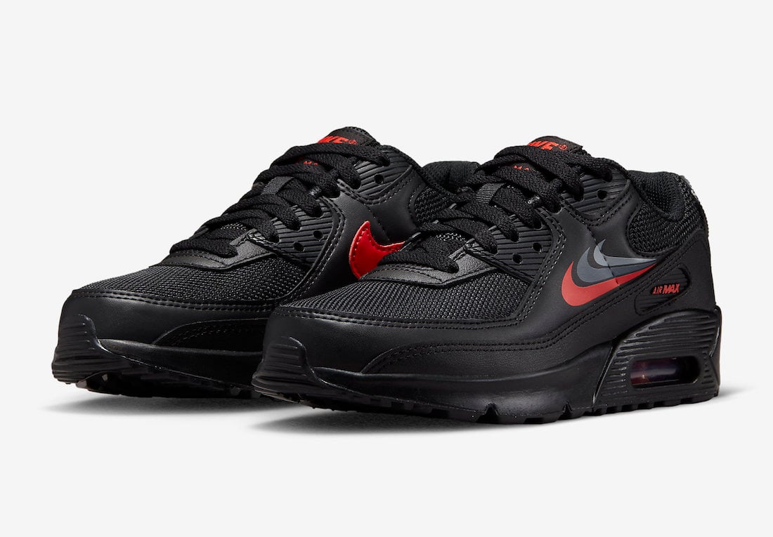 Nike Air Max 90 in Black and Red with Triple Swooshes