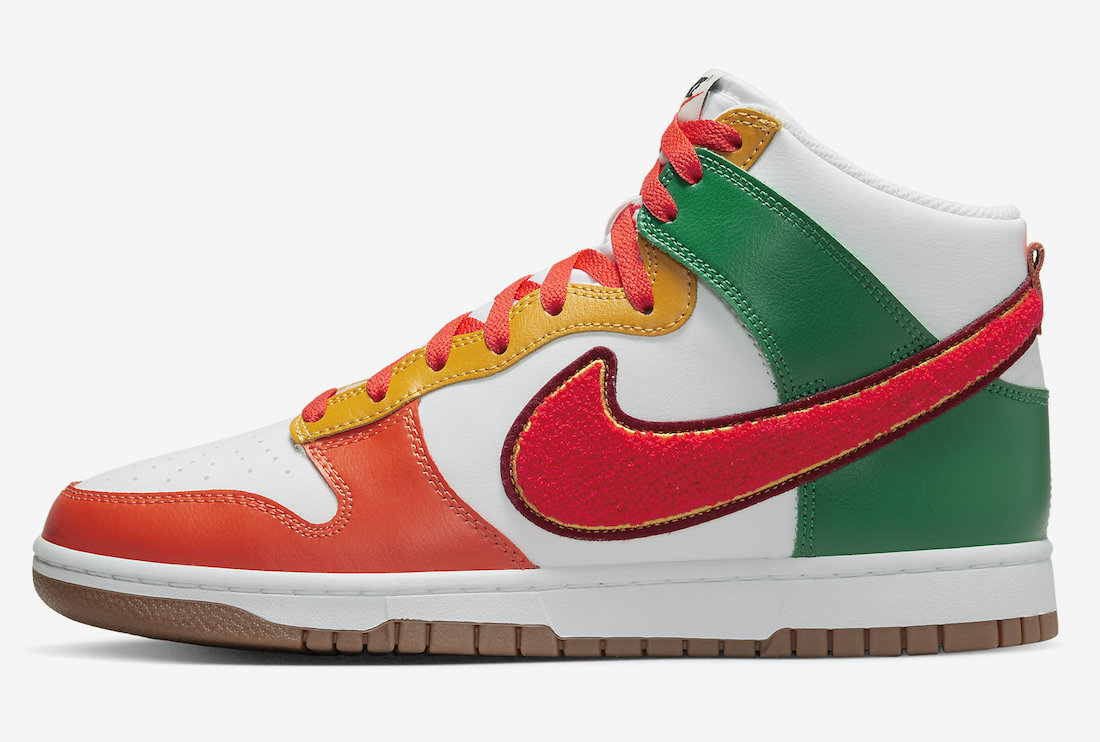 Nike Dunk High White Habanero Red Team Red Malachite DR8805-100 Release Date Info