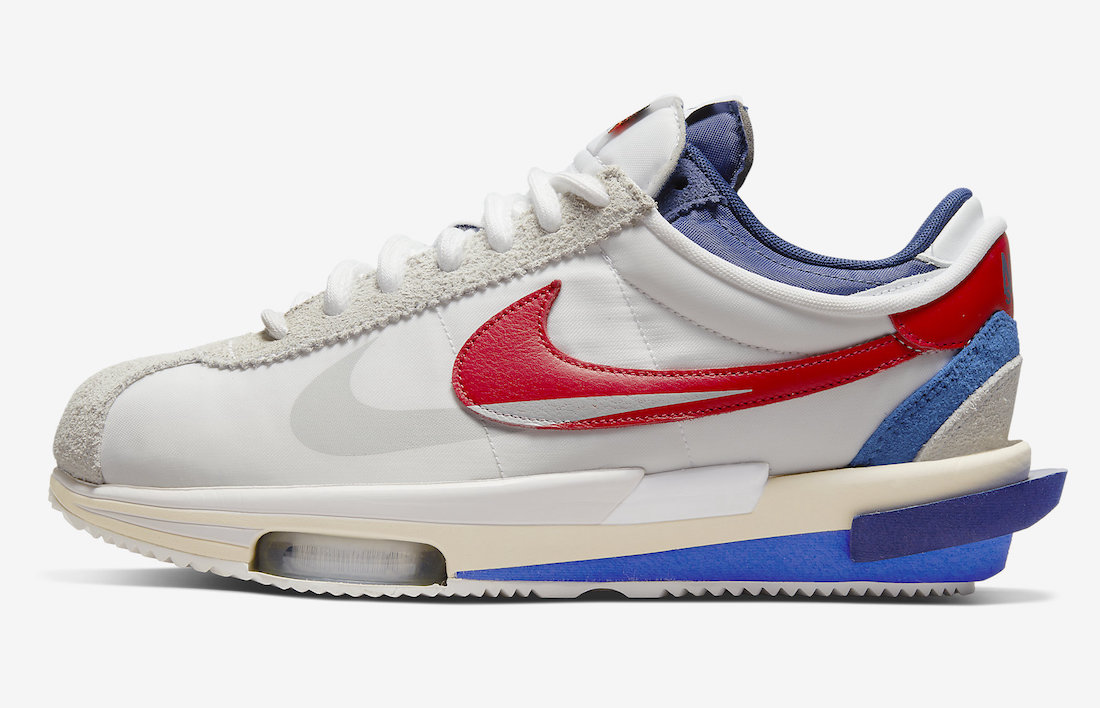 Sacai Nike Cortez 4.0 White Varsity Red Royal DQ0581-100 Release Date