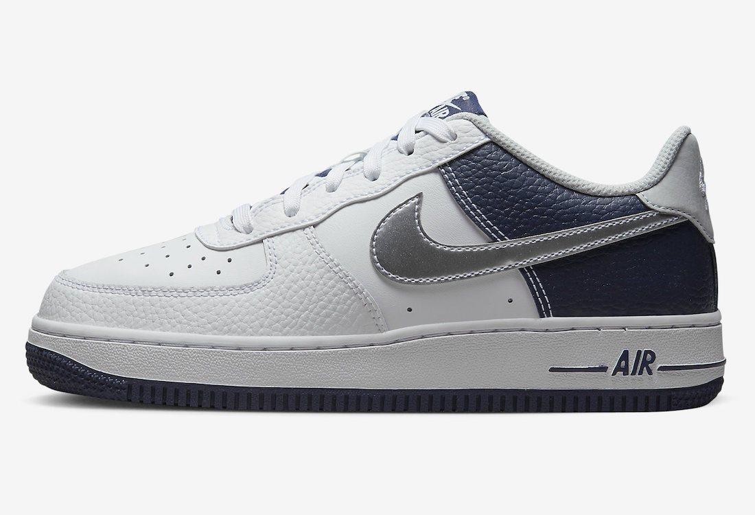 Nike Air Force 1 Low GS White Metallic Silver Midnight Navy DQ6048-100 Release Date Info