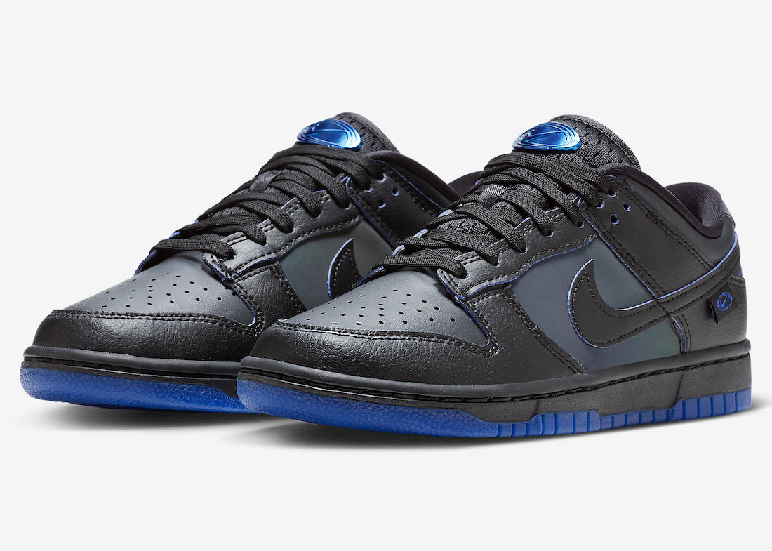 Nike Dunk Low in Black and Royal Blue with Iridescent Accents