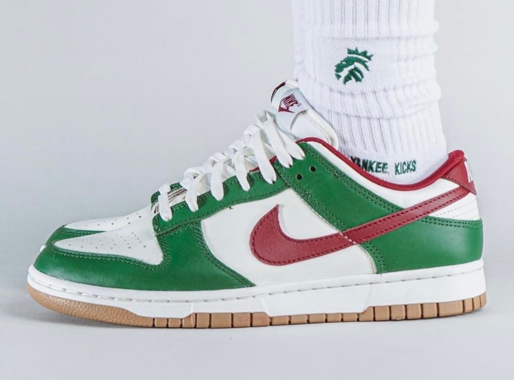 Nike Dunk Low Gorge Green Team Red FB7160-161 On-Foot
