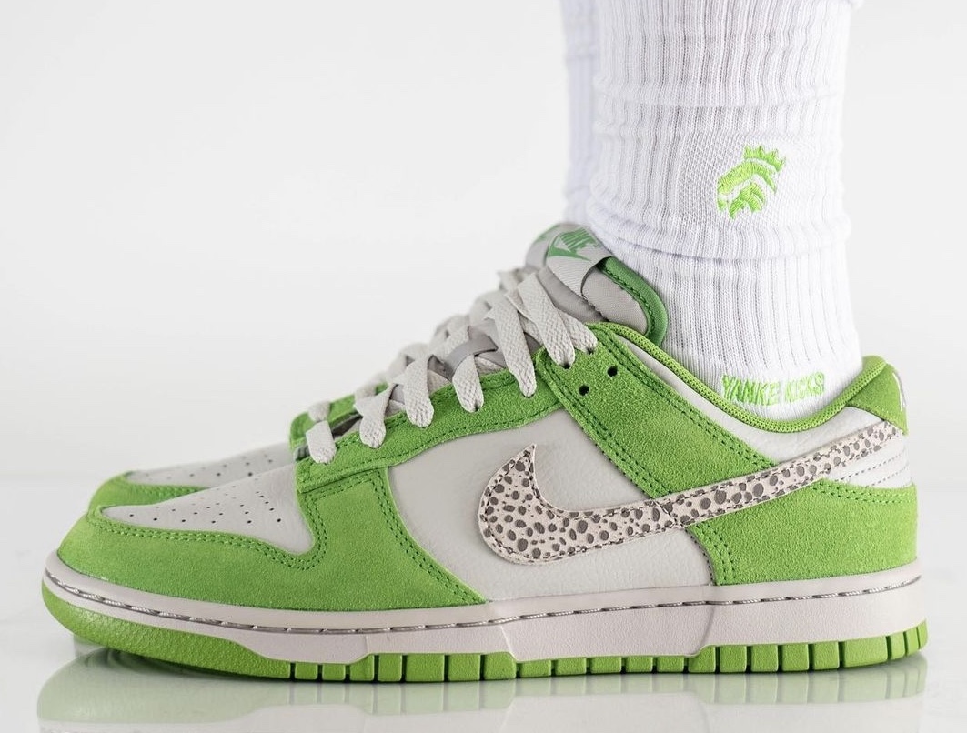 How the Nike Dunk Low Safari Swoosh ‘Chlorophyll’ Looks On-Feet