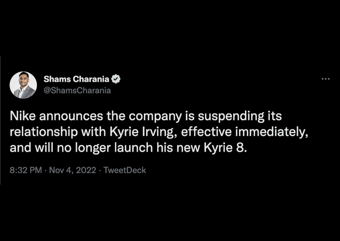 Nike Suspends Kyrie Irving Contact