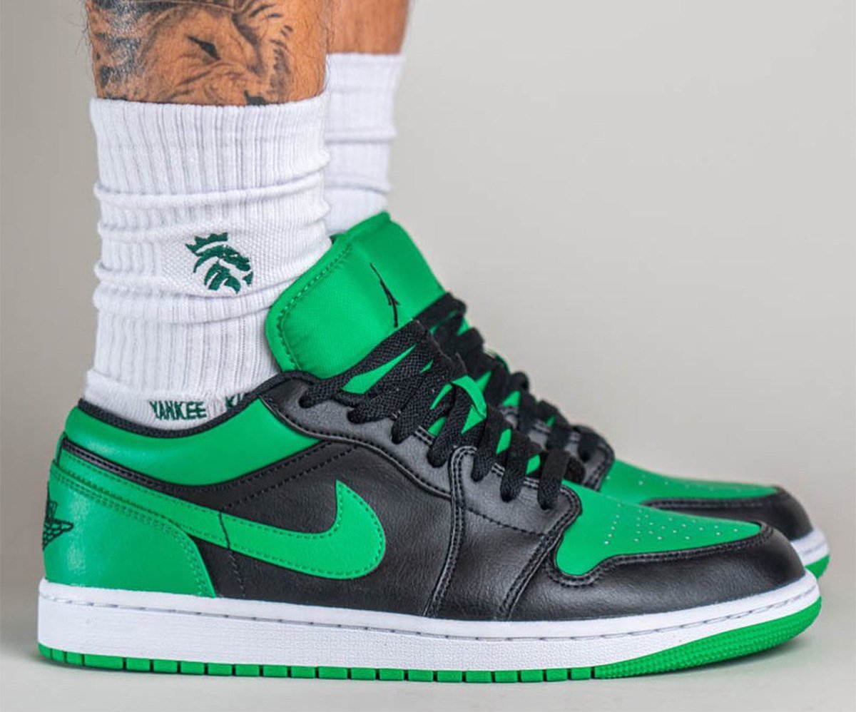 Air Jordan 1 Low Black Lucky Green 553558-065 On-Feet