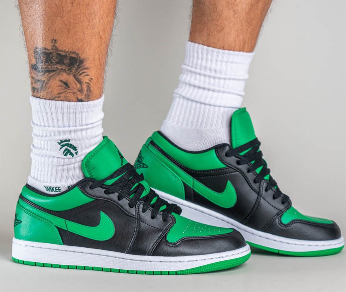 Air Jordan 1 Low Black Lucky Green 553558-065 On-Feet