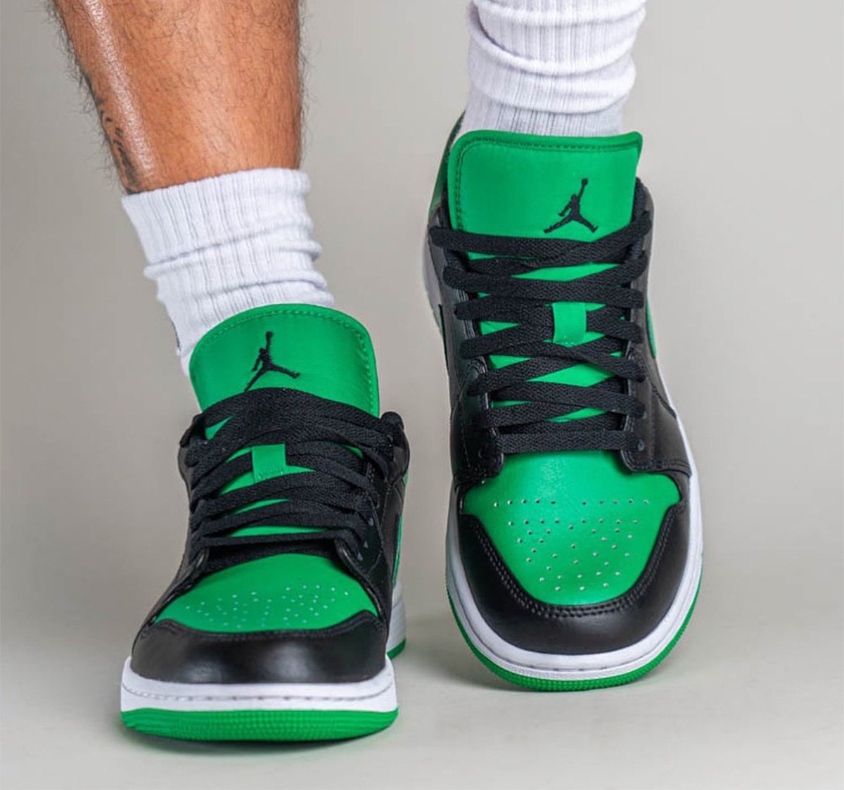 Air Jordan 1 Low Black Lucky Green 553558-065 On-Feet