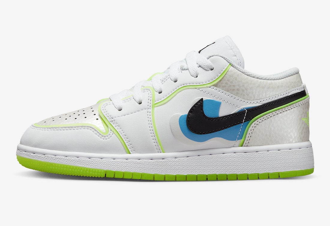 Air Jordan 1 Low GS White Black Platinum Tint Volt Blue Tint DV1324-117 Release Date Info