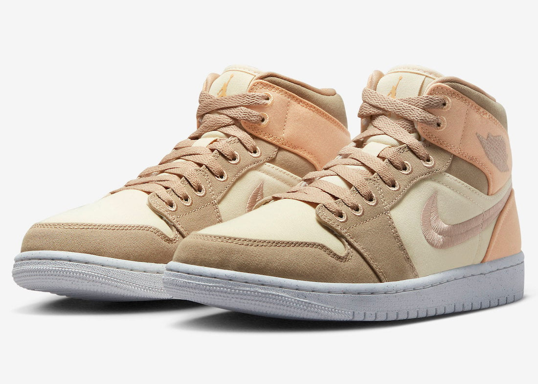 This Air Jordan 1 Mid Features Canvas Khaki Uppers