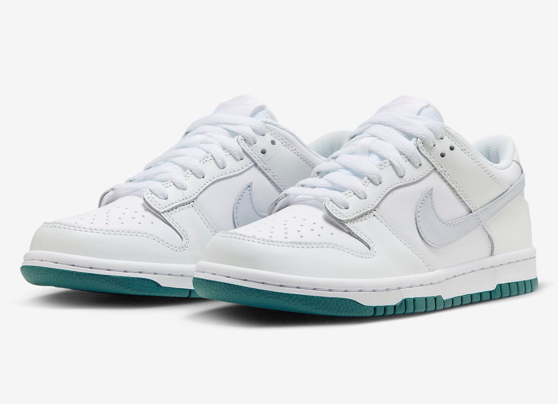This Kids Nike Dunk Low Features Green Outsoles