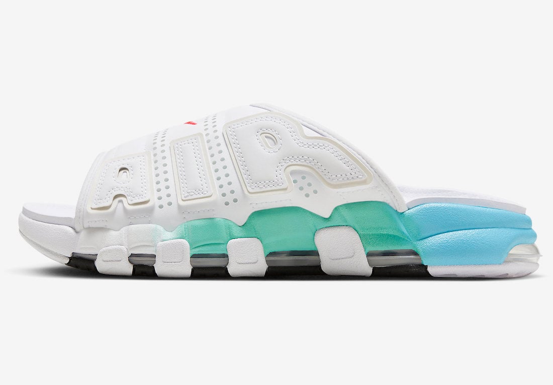 Nike Air More Uptempo Slide in White and Aqua