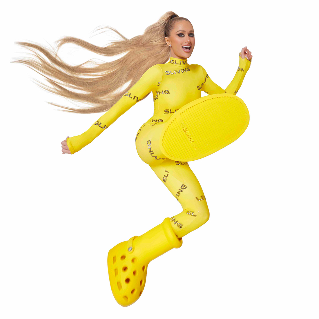 Paris Hilton Crocs MSCHF Big Yellow Boot