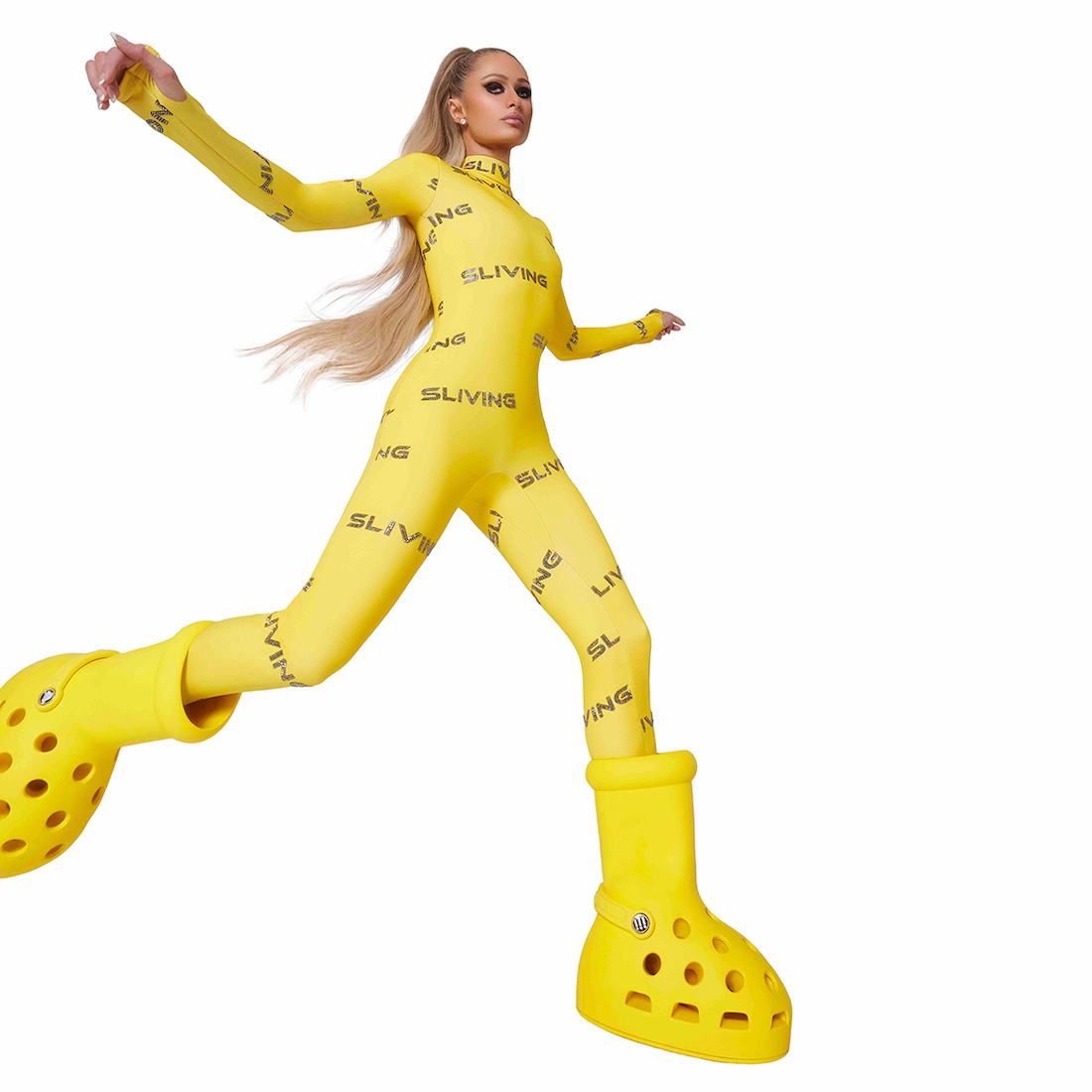 Paris Hilton Crocs MSCHF Big Yellow Boot