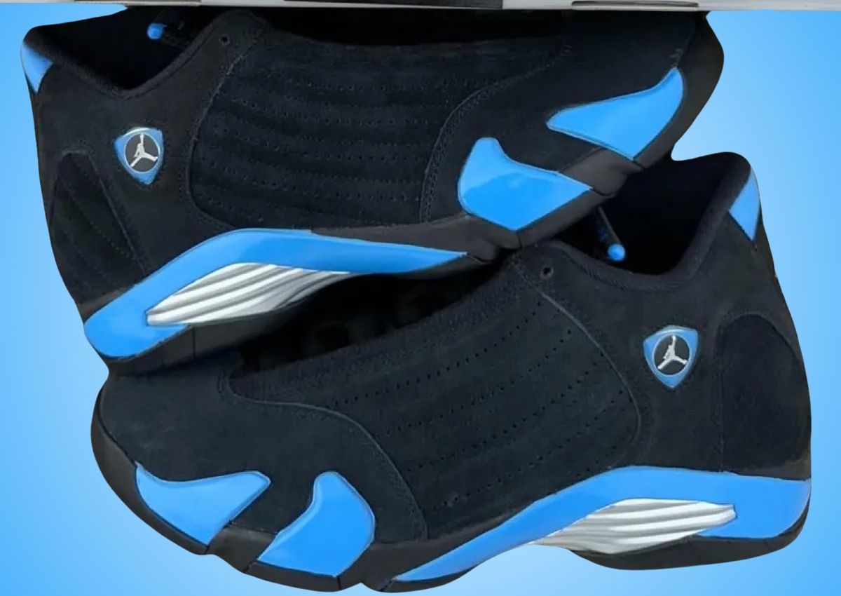 black and blue jordan 14s