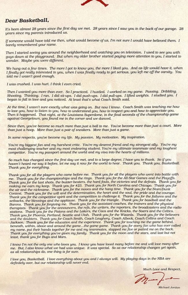 Michael Jordan Retirement Letter